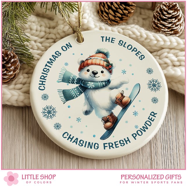 Snowboarding Polar Bear Custom Photo Ceramic Ornament (Creator Uploaded)