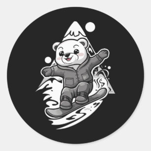 Snowboarding Polar Bear Mountain Snowboard Snowboa Classic Round Sticker