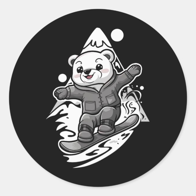 Snowboarding Polar Bear Mountain Snowboard Snowboa Classic Round Sticker (Front)