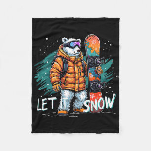 Snowboarding Polar Bear Winter Fun Arctic Adventur Fleece Blanket