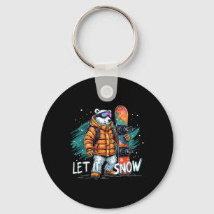 Snowboarding Polar Bear Winter Fun Arctic Adventur Key Ring
