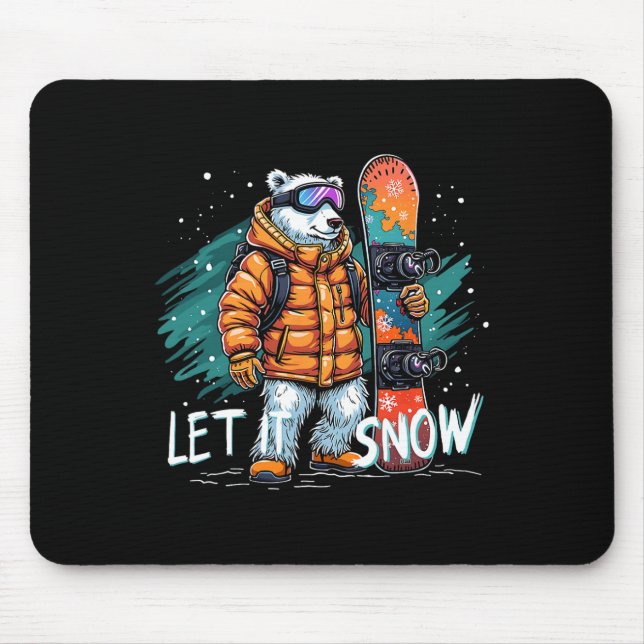 Snowboarding Polar Bear Winter Fun Arctic Adventur Mouse Pad (Front)