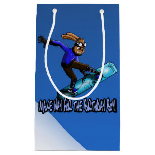 Snowboarding Rabbit B-day Gift Bag - Small, Glossy