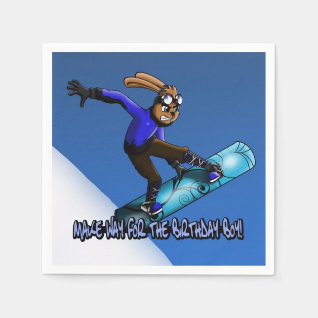 "Snowboarding Rabbit Birthday" Paper Napkin (Front)