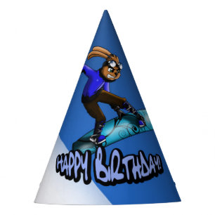 Snowboarding Rabbit Birthday Party Hat