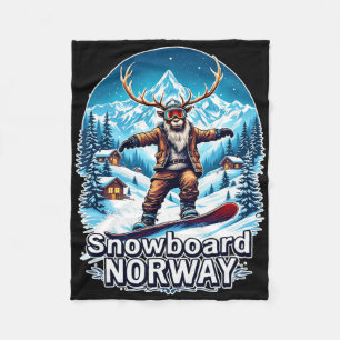 Snowboarding Reindeer Adventure In Norway Fleece Blanket
