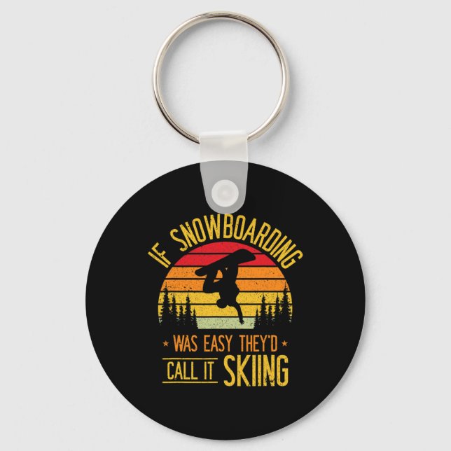 Snowboarding Retro Skiing On Snow Snowboarder  Key Ring (Front)