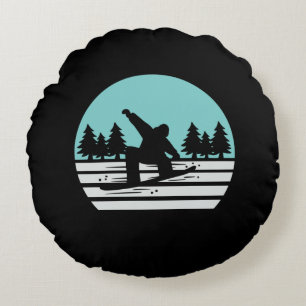 Snowboarding Retro Vintage Round Cushion