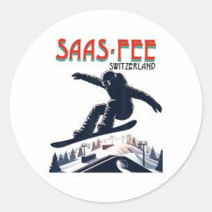Snowboarding Saas-fee Switzerland  Classic Round Sticker