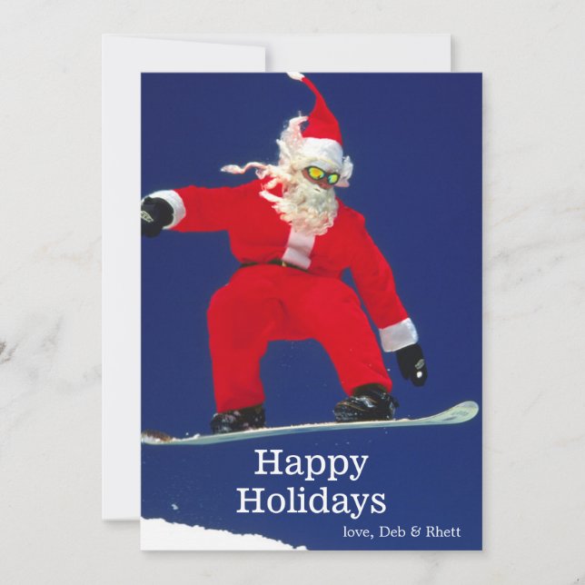 Snowboarding Santa Holiday Card (Front)