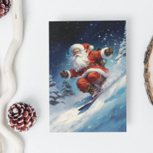 Snowboarding Santa Holiday Card