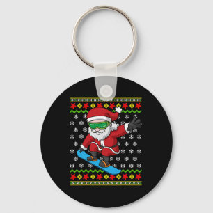 Snowboarding Santa Snowboarder Ugly Christmas Snow Key Ring