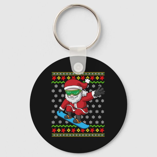 Snowboarding Santa Snowboarder Ugly Christmas Snow Key Ring (Front)