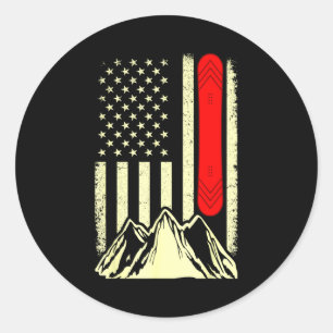 Snowboarding skiing snowboard american flag classic round sticker