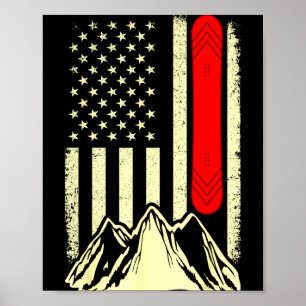 Snowboarding skiing snowboard american flag poster