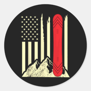 Snowboarding Skiing Snowboard American Flag Snowbo Classic Round Sticker