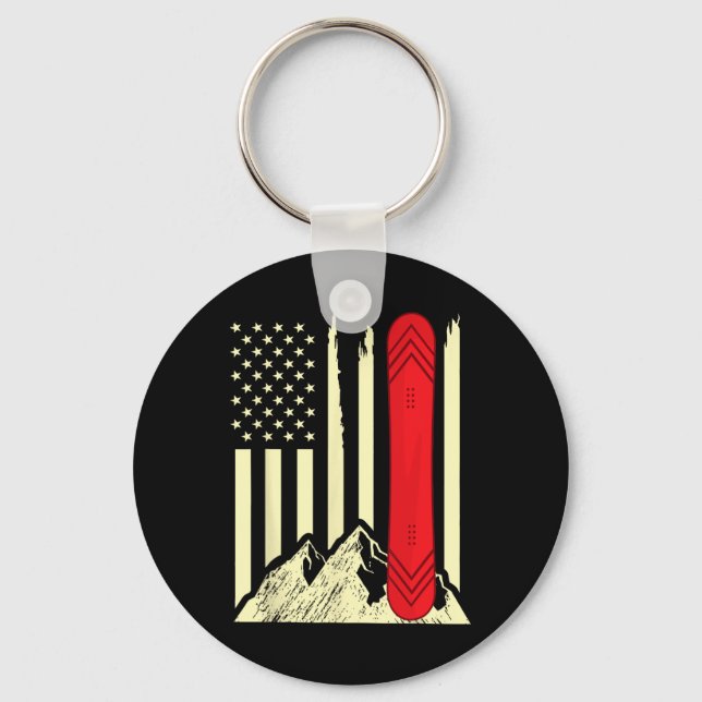 Snowboarding Skiing Snowboard American Flag Snowbo Key Ring (Front)