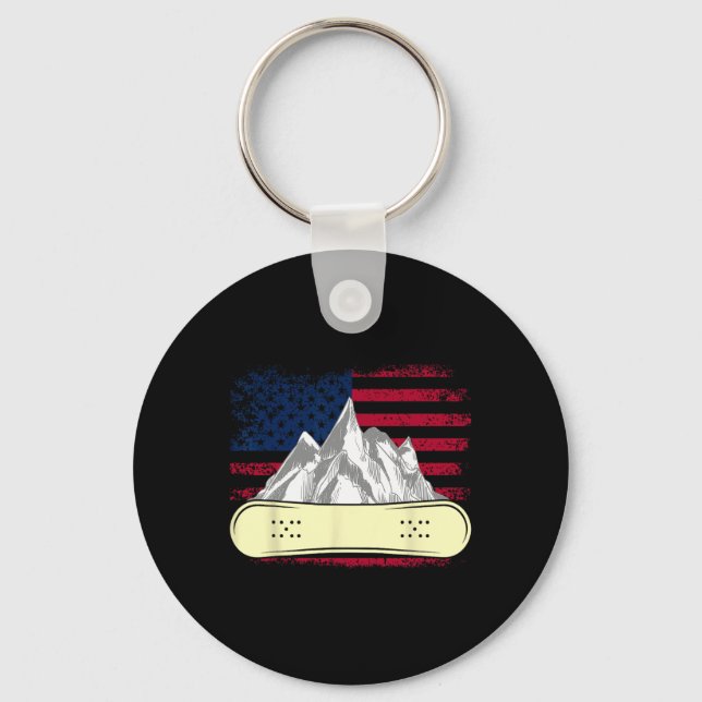 Snowboarding Skiing Snowboard American Flag Snowbo Key Ring (Front)