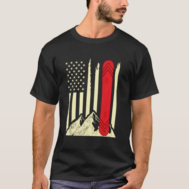 Snowboarding Skiing Snowboard American Flag Snowbo T-Shirt (Front)