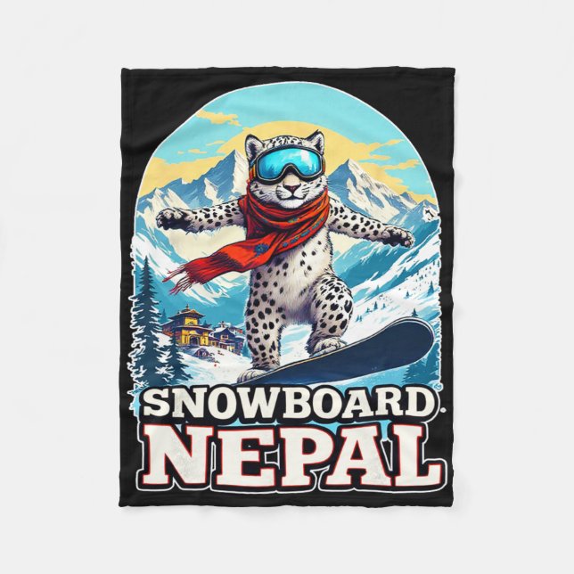 Snowboarding Snow Leopard Adventure In Nepal  Fleece Blanket (Front)