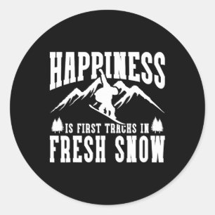 Snowboarding Snowboard Happiness Is First Tracks I Classic Round Sticker