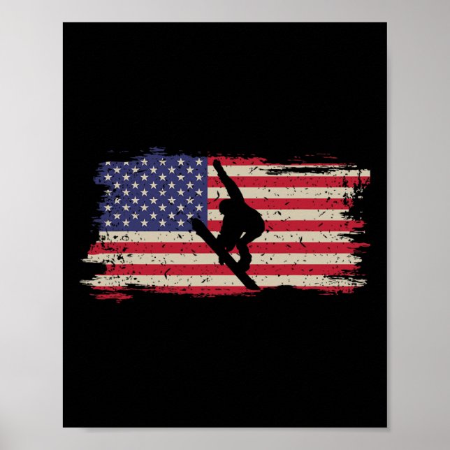 Snowboarding Snowboard Patriotic Vintage American  Poster (Front)