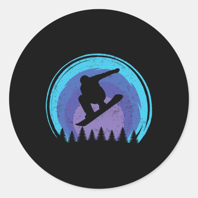 Snowboarding Snowboard Snowboarder Silhouette Grun Classic Round Sticker (Front)