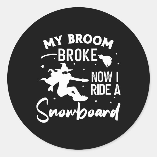 Snowboarding Snowboard Vintage Halloween Witch  Classic Round Sticker (Front)