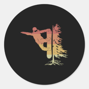 Snowboarding Snowboarder With Tree Off Piste Classic Round Sticker