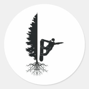 Snowboarding Snowborder Off Piste Tree 1 Classic Round Sticker
