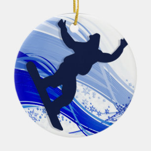 Snowboarding & Snowflakes Ceramic Ornament