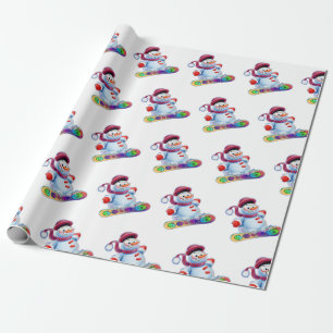 Snowboarding snowman matte wrapping paper