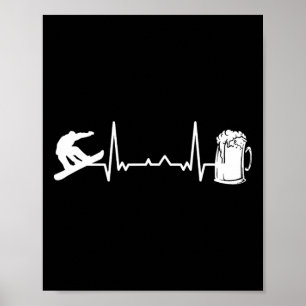 Snowboarding Sports - Heartbeat Ekg Snowboard Snow Poster