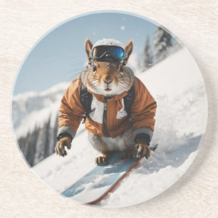 Snowboarding Squirrel Wintertime Whimsical Animal Coaster
