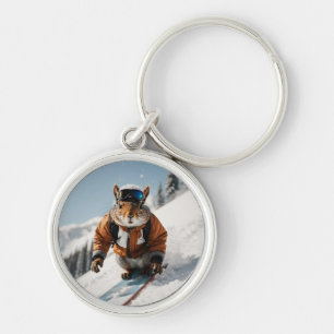 Snowboarding Squirrel Wintertime Whimsical Animal Key Ring