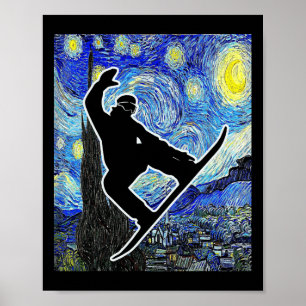 Snowboarding Starry Night Snowboard Van Gogh  Poster