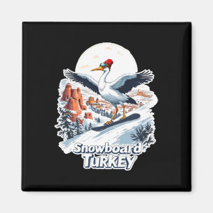 Snowboarding Stork In Turkish Winter Scene Magnet