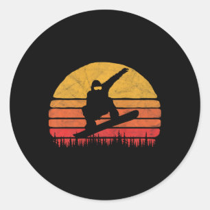 Snowboarding Sunset - Retro Vintage Snowboarder 1 Classic Round Sticker