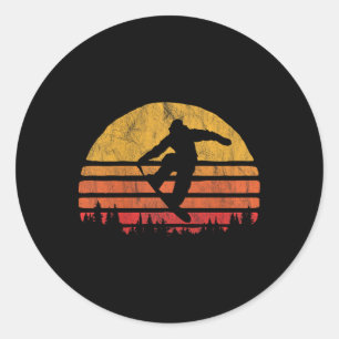 Snowboarding Sunset - Retro Vintage Snowboarder Classic Round Sticker