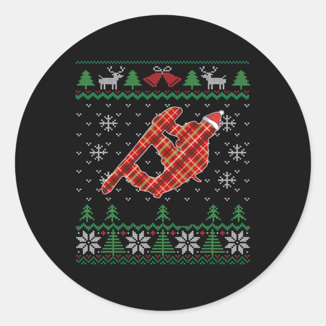 Snowboarding Ugly Christmas Snowboard  Classic Round Sticker (Front)