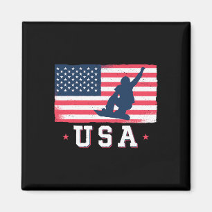 Snowboarding Usa American Flag Snowboard Women Kid Magnet