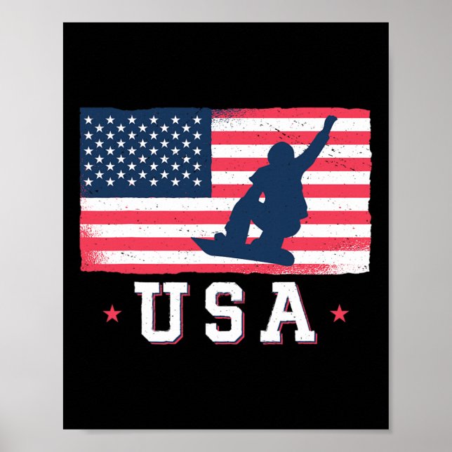 Snowboarding Usa American Flag Snowboard Women Kid Poster (Front)