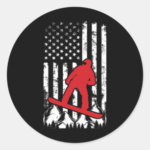 Snowboarding Usa American Flag Snowboarder Classic Round Sticker