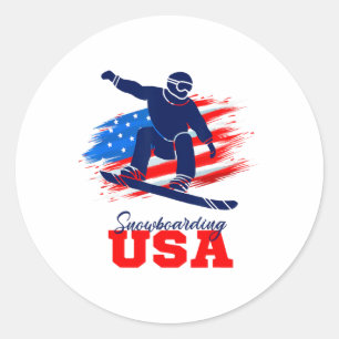 Snowboarding Usa Team American Flag Snowboard Spor Classic Round Sticker