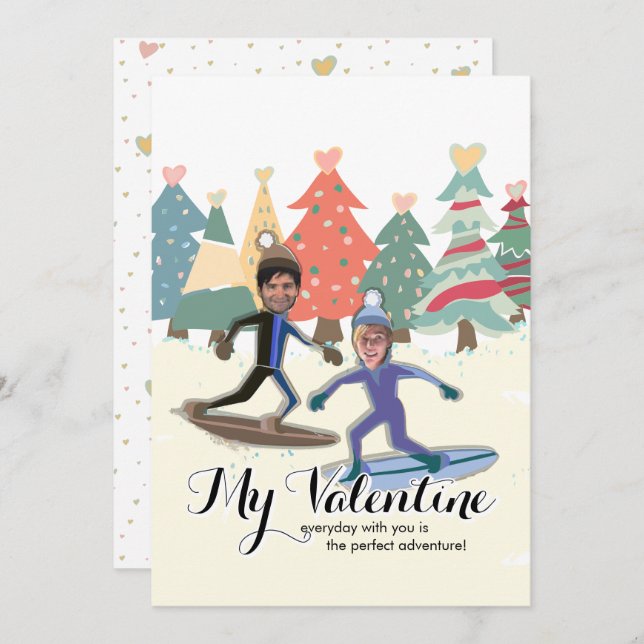 Snowboarding Valentines Holiday Card (Front/Back)