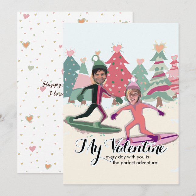 Snowboarding Valentines Holiday Card (Front/Back)