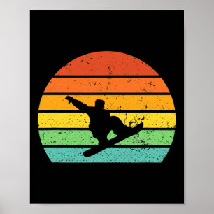 Snowboarding Vintage Retro Sunset Snowboard  Poster