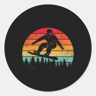 Snowboarding Vintage Sunset Winter Sports Alpine S Classic Round Sticker