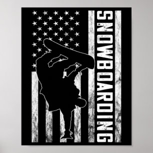 Snowboarding Vintage Usa Flag America Snowboarder  Poster