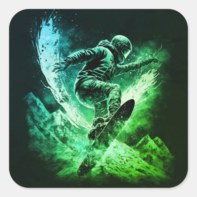 Snowboarding Winter Sports Mountains Square Sticker (Front)